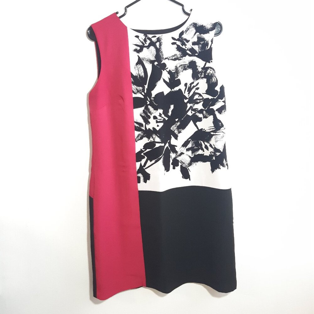 NINE WEST Structured Women Dress Elegant Black & White Color-Block Pink Panel/12